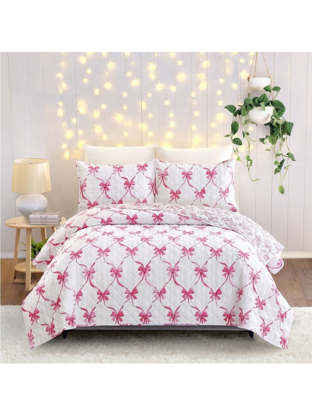 Modern Heirloom ~ TWIN Abigail Bow Quilt Set 2 Pc Quilted Reversible Wash